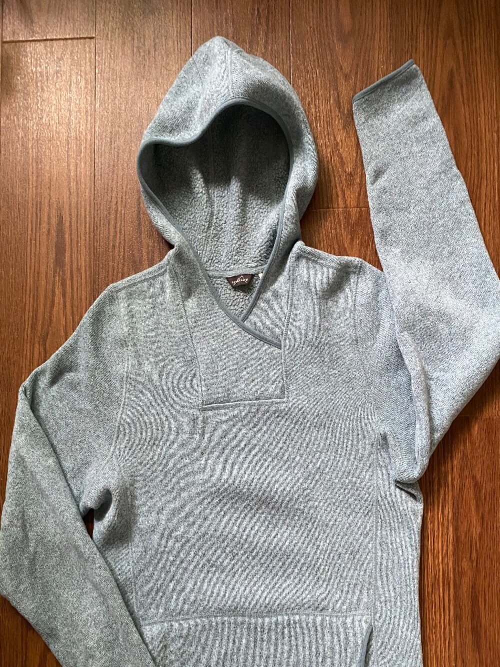 Eddie Bauer Heathered Baby Blue Cloud Layer Sweater Fleece Hoodie - L